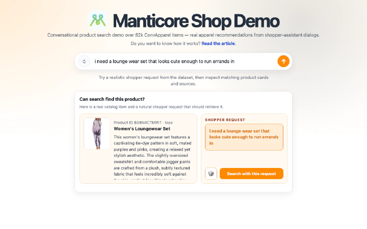 Conversational product search with a natural-language shopping request